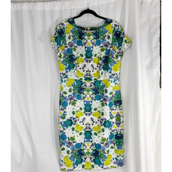 Talbots Floral Linen Blend Sheath Dress Short Sleeve Summer Midi Sz 10 - Picture 2 of 5